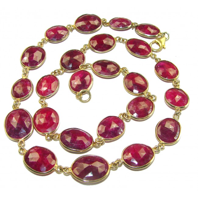 Red Rose authentic 55.8 carat Red Ruby 14K Gold over .925 Sterling Silver handcrafted Station necklace