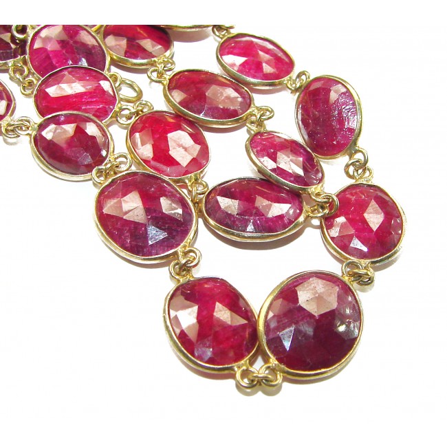 Red Rose authentic 55.8 carat Red Ruby 14K Gold over .925 Sterling Silver handcrafted Station necklace