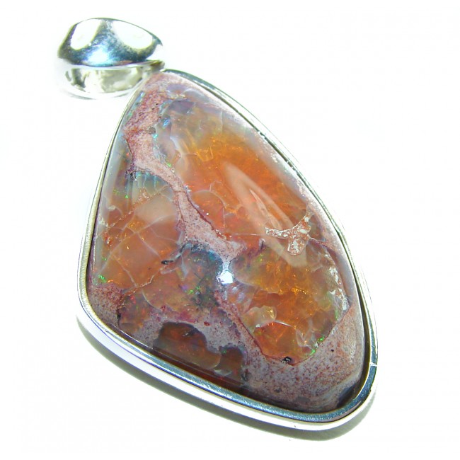 Natural 18.2 carat Mexican Fire Opal .925 Sterling Silver handmade Pendant