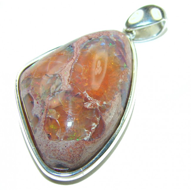 Natural 18.2 carat Mexican Fire Opal .925 Sterling Silver handmade Pendant