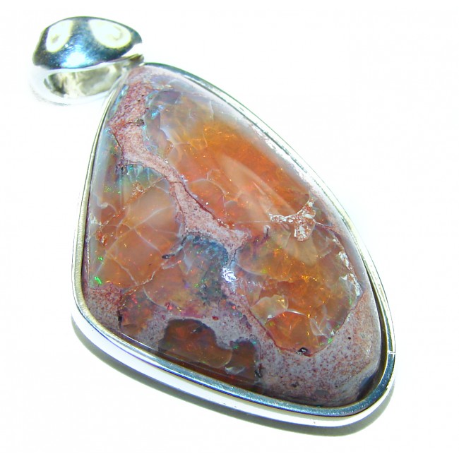 Natural 18.2 carat Mexican Fire Opal .925 Sterling Silver handmade Pendant