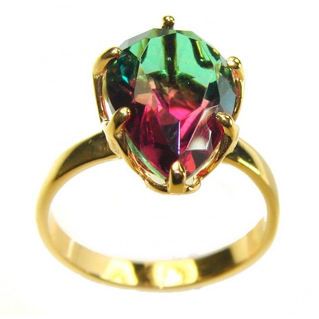 7.9 carat pear cut Brazilian Tourmaline 14K Gold over .925 Sterling Silver Perfectly handcrafted Ring s. 7 1/2