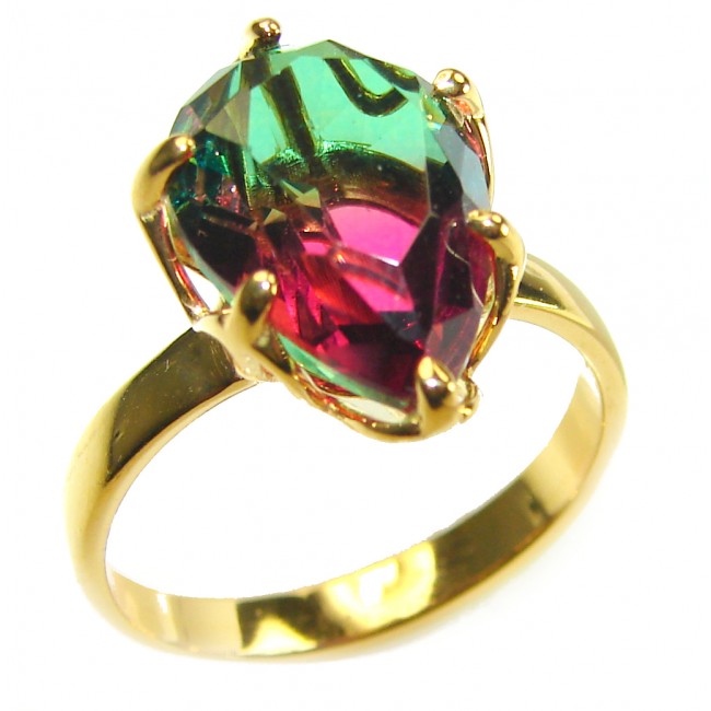 7.9 carat pear cut Brazilian Tourmaline 14K Gold over .925 Sterling Silver Perfectly handcrafted Ring s. 7 1/2