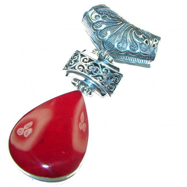 Bright Energy Authentic Coral .925 Sterling Silver Bali handmade pendant