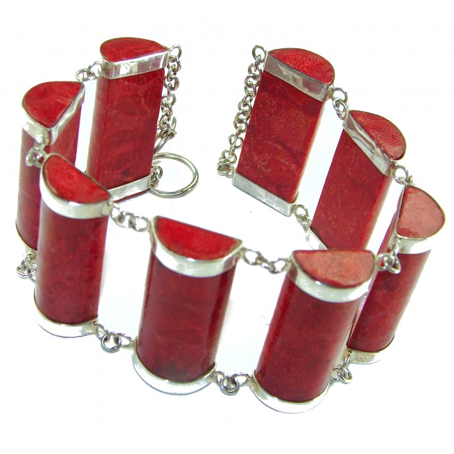 Precious Red Fossilized Coral .925 Sterling Silver handcrafted Bracelet