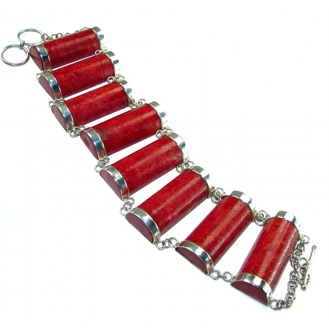 Precious Red Fossilized Coral .925 Sterling Silver handcrafted Bracelet