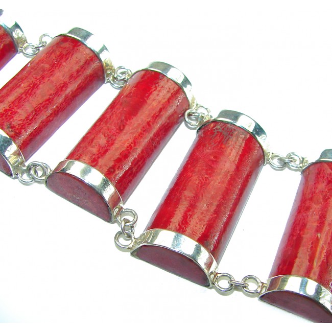 Precious Red Fossilized Coral .925 Sterling Silver handcrafted Bracelet