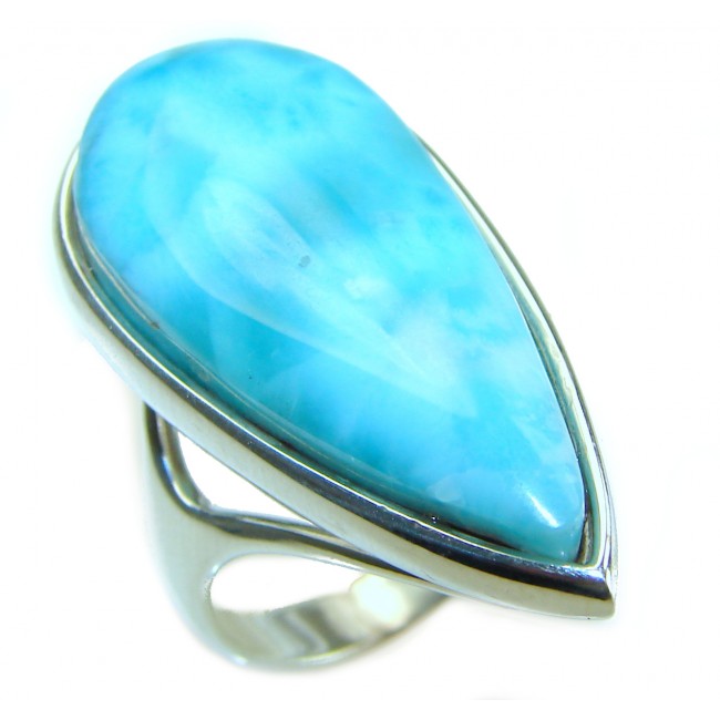 Precious Blue Larimar .925 Sterling Silver handmade ring size 8 1/4