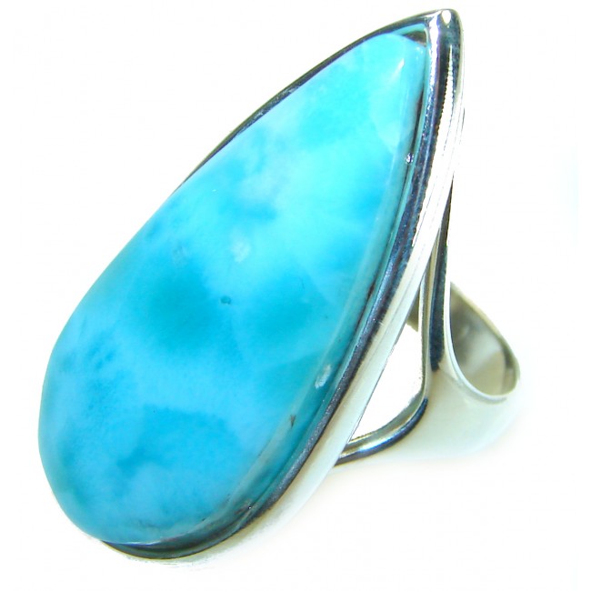 Precious Blue Larimar .925 Sterling Silver handmade ring size 8 1/4