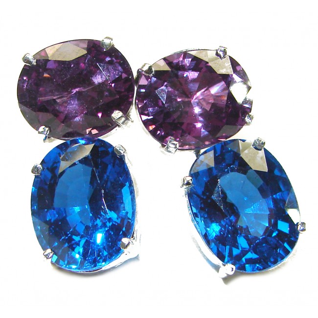 Deep Ocean 25.5 carat London Blue Topaz .925 Sterling Silver handmade Large Statement earrings