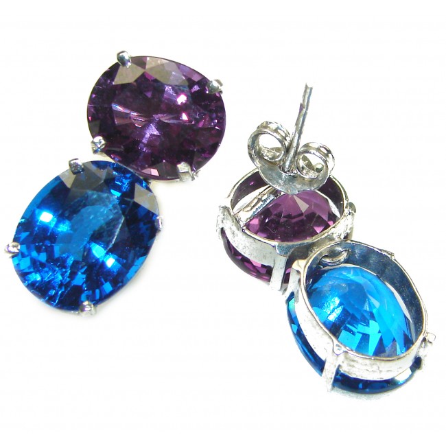 Deep Ocean 25.5 carat London Blue Topaz .925 Sterling Silver handmade Large Statement earrings