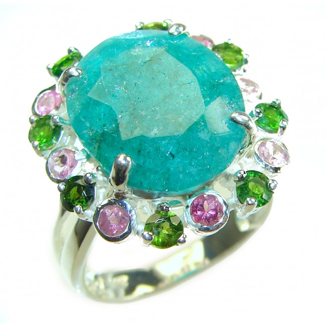 Hidden Treasure 10.1 carat Emerald .925 Sterling Silver handcrafted Ring s. 8 3/4