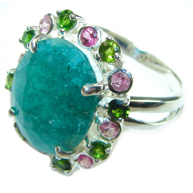 Hidden Treasure 10.1 carat Emerald .925 Sterling Silver handcrafted Ring s. 8 3/4