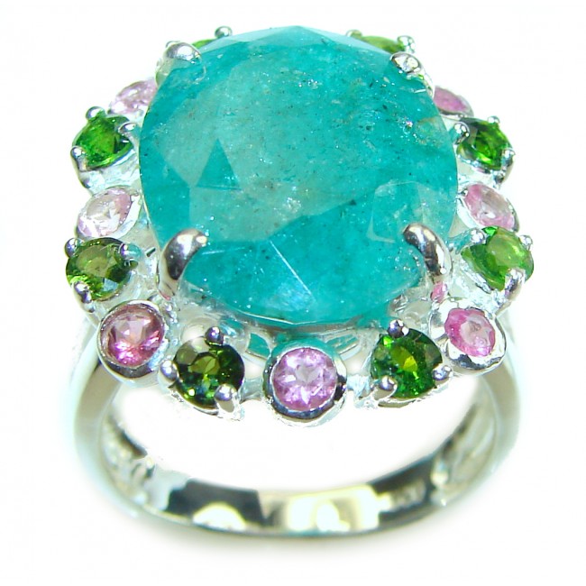 Hidden Treasure 10.1 carat Emerald .925 Sterling Silver handcrafted Ring s. 8 3/4