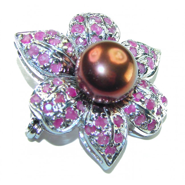 Magical Flower Natural Pearl Garnet .925 Sterling Silver Brooch Pendant