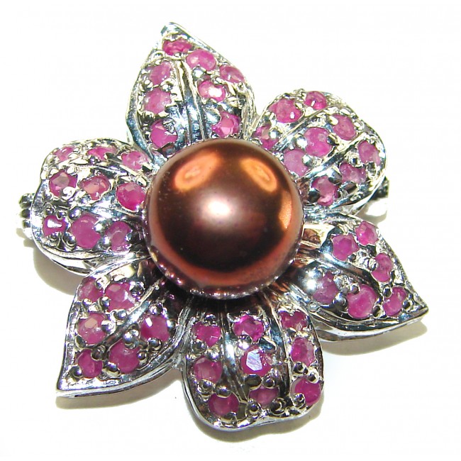 Magical Flower Natural Pearl Garnet .925 Sterling Silver Brooch Pendant