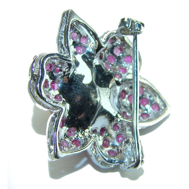 Magical Flower Natural Pearl Garnet .925 Sterling Silver Brooch Pendant