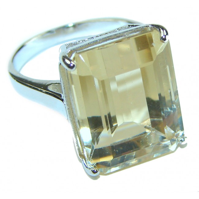 Pure Joy 15.8 carat Genuine Lemon Quartz 14K Gold over .925 Sterling Silver handcrafted ring size 8