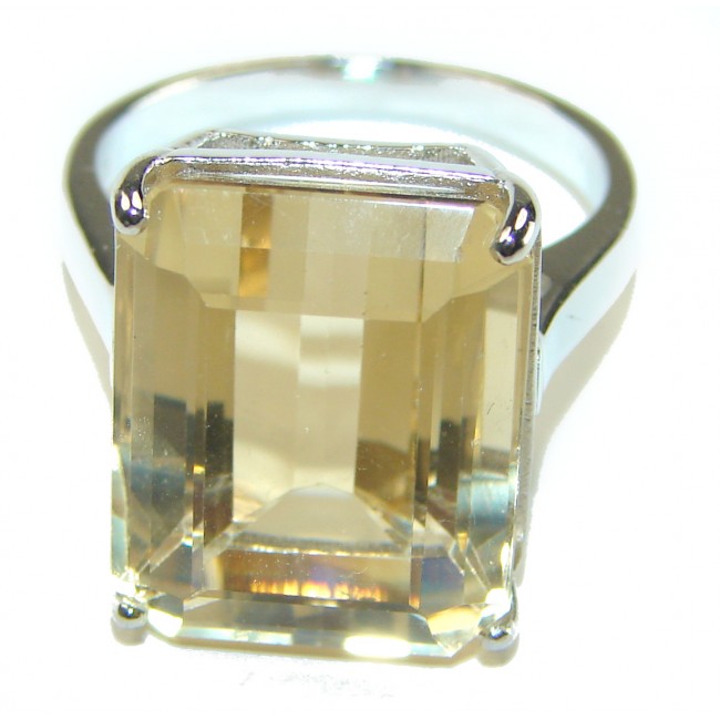 Pure Joy 15.8 carat Genuine Lemon Quartz 14K Gold over .925 Sterling Silver handcrafted ring size 8