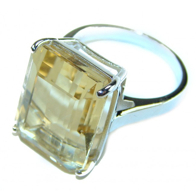 Pure Joy 15.8 carat Genuine Lemon Quartz 14K Gold over .925 Sterling Silver handcrafted ring size 8