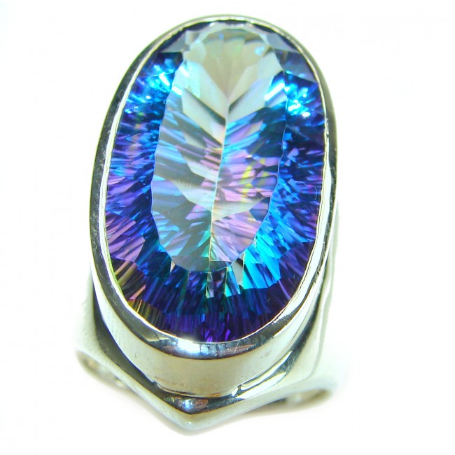 Massive 45.8 carat Mystic Topaz .925 Sterling Silver handcrafted Large ring size 8 1/4