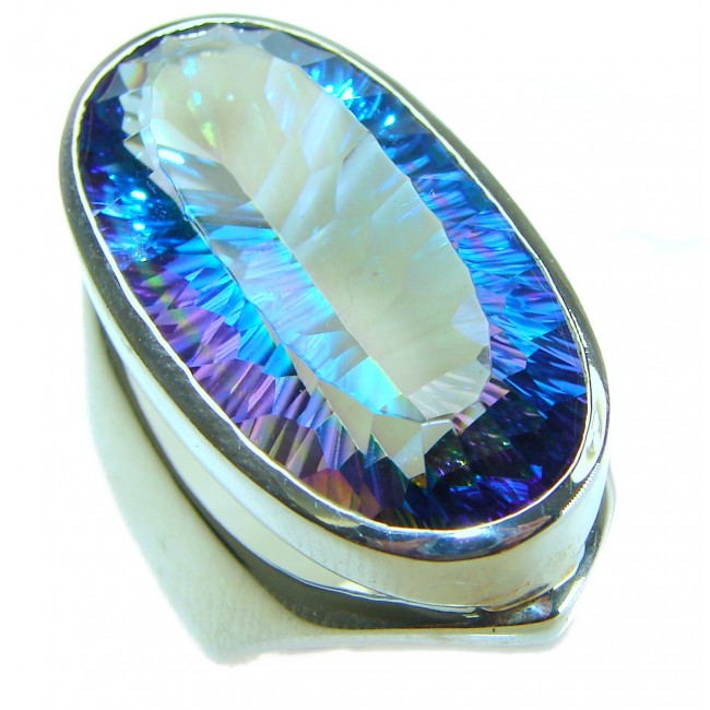 Massive 45.8 carat Mystic Topaz .925 Sterling Silver handcrafted Large ring size 8 1/4