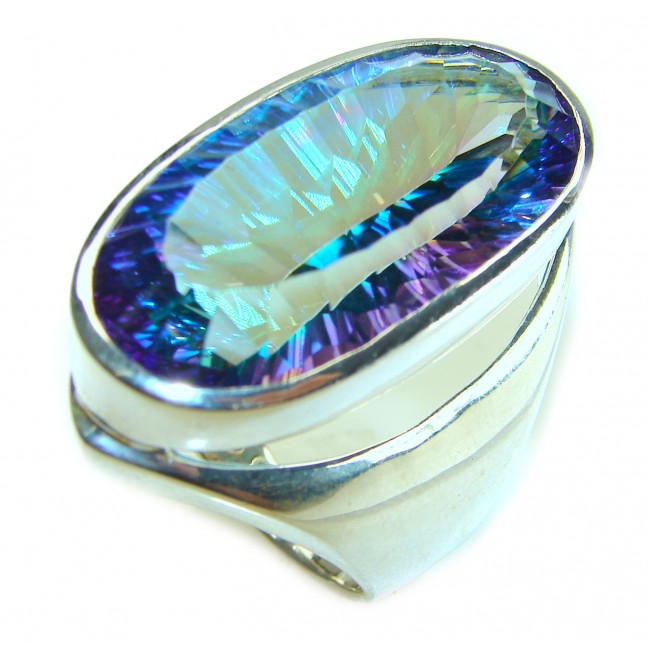 Massive 45.8 carat Mystic Topaz .925 Sterling Silver handcrafted Large ring size 8 1/4