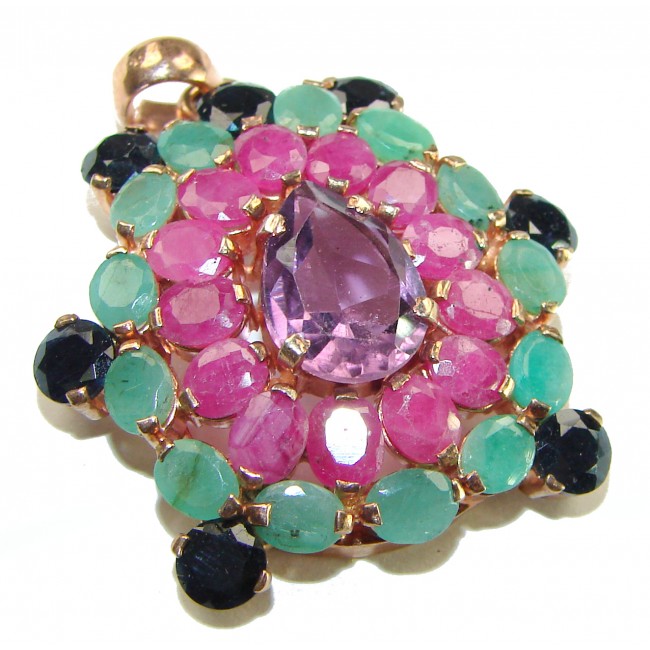 Vintage Design 21.2 CARAT Amethyst Ruby 14 K Gold over .925 Sterling Silver handcrafted Pendant