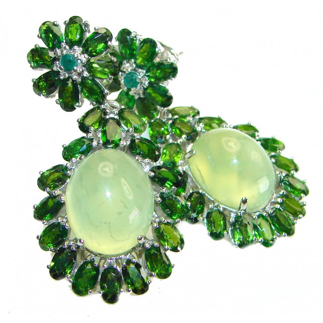 Wise Bliss Authentic 21.5 carat Prehnite Chrome Diopside .925 Sterling Silver handmade earrings