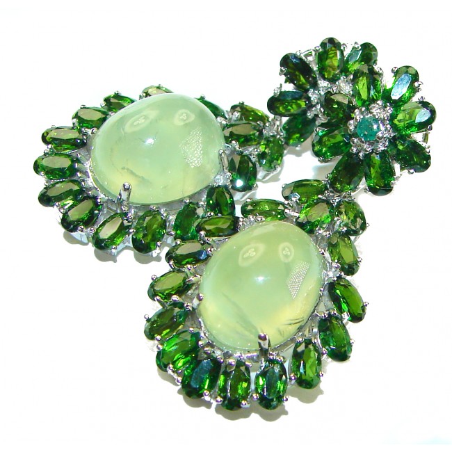 Wise Bliss Authentic 21.5 carat Prehnite Chrome Diopside .925 Sterling Silver handmade earrings