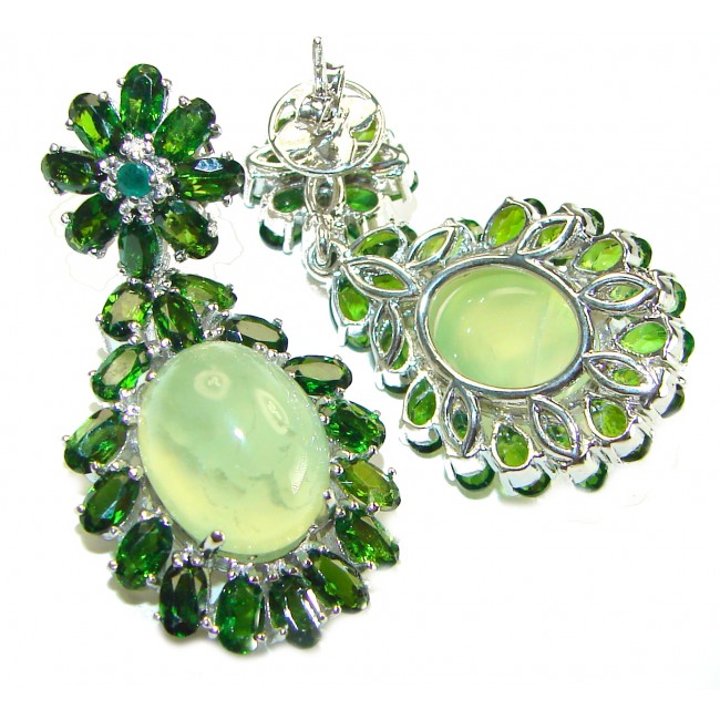 Wise Bliss Authentic 21.5 carat Prehnite Chrome Diopside .925 Sterling Silver handmade earrings