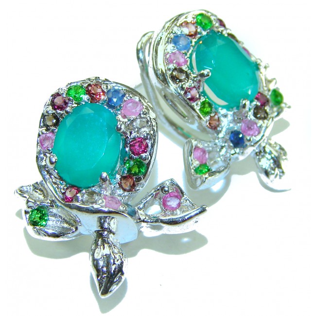 Very Unique Green Jade Ruby .925 Sterling Silver handcrafted earrings