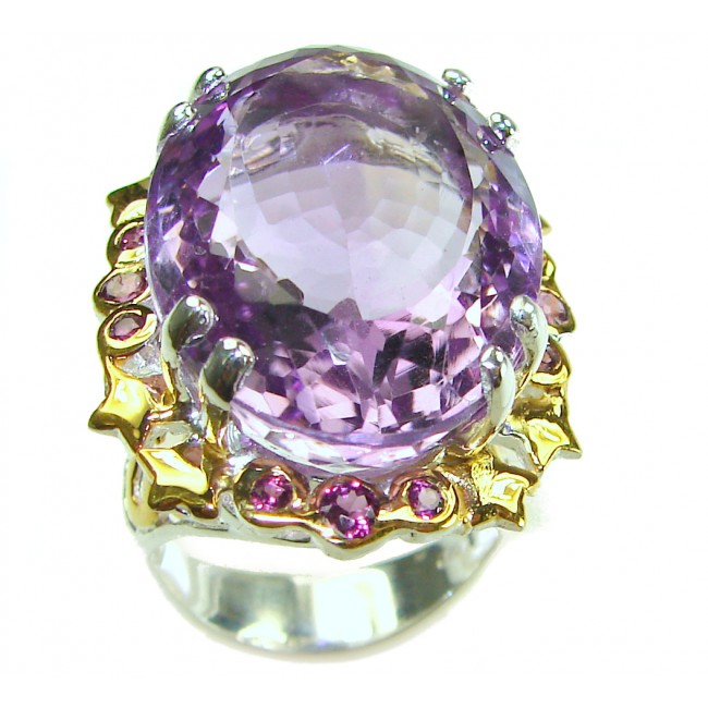 Blooming Love 29.8 carat Authentic Amethyst 2 tones .925 Sterling Silver Handcrafted Ring size 8 1/4