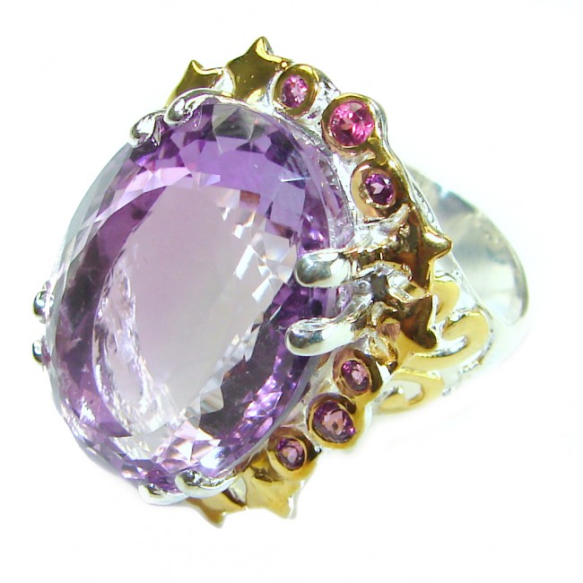 Blooming Love 29.8 carat Authentic Amethyst 2 tones .925 Sterling Silver Handcrafted Ring size 8 1/4