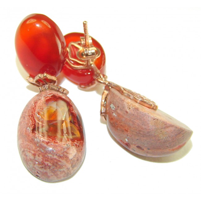 Bonfire Night authentic Mexican Opal 18K Rose Gold over .925 Sterling Silver handcrafted earrings