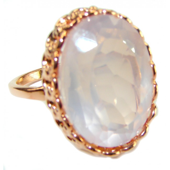 Oversized Authentic 34.5 carat Brazilian Rose Quartz 14k Gold over .925 Sterling Silver incredible Ring size 9 1/4