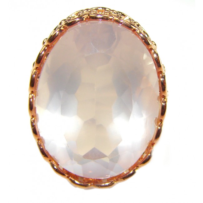 Oversized Authentic 34.5 carat Brazilian Rose Quartz 14k Gold over .925 Sterling Silver incredible Ring size 9 1/4