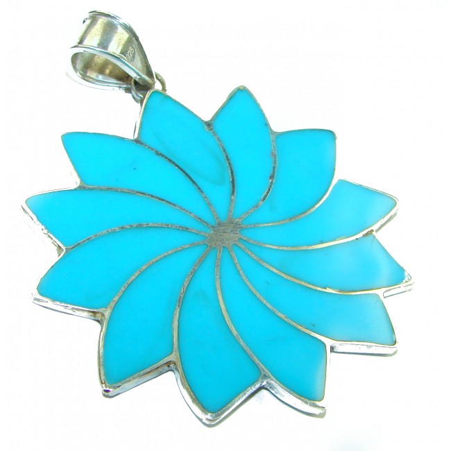 Large One of a kind Precious inlay Turquoise .925 Sterling Silver handmade pendant