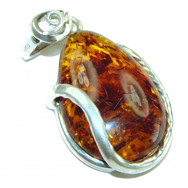 Honay Drop authentic Baltic Amber .925 Sterling Silver handmade Pendant