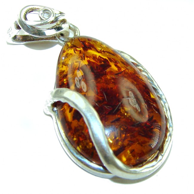 Honay Drop authentic Baltic Amber .925 Sterling Silver handmade Pendant