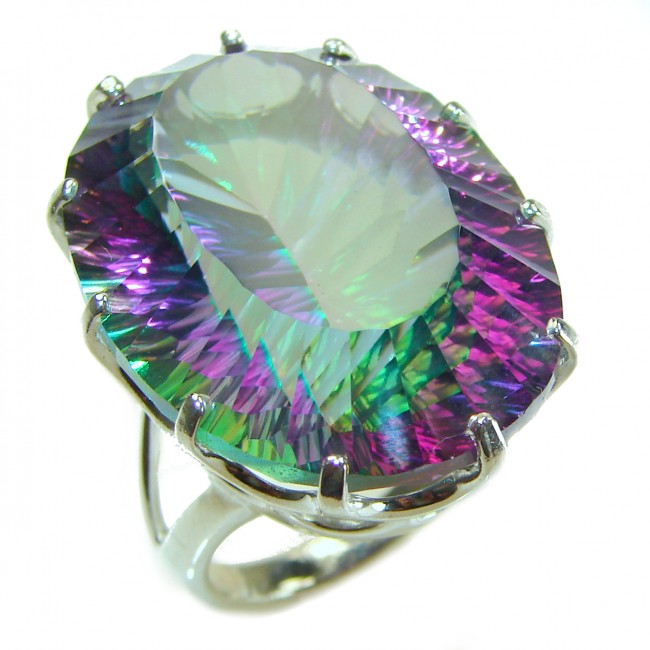 Massive 45.8 carat Mystic Topaz .925 Sterling Silver handcrafted Large ring size 6 1/2