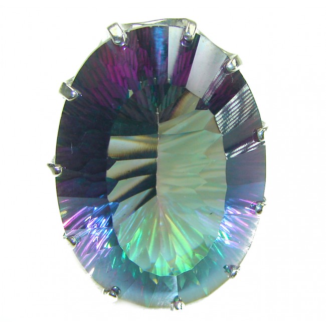 Massive 45.8 carat Mystic Topaz .925 Sterling Silver handcrafted Large ring size 6 1/2