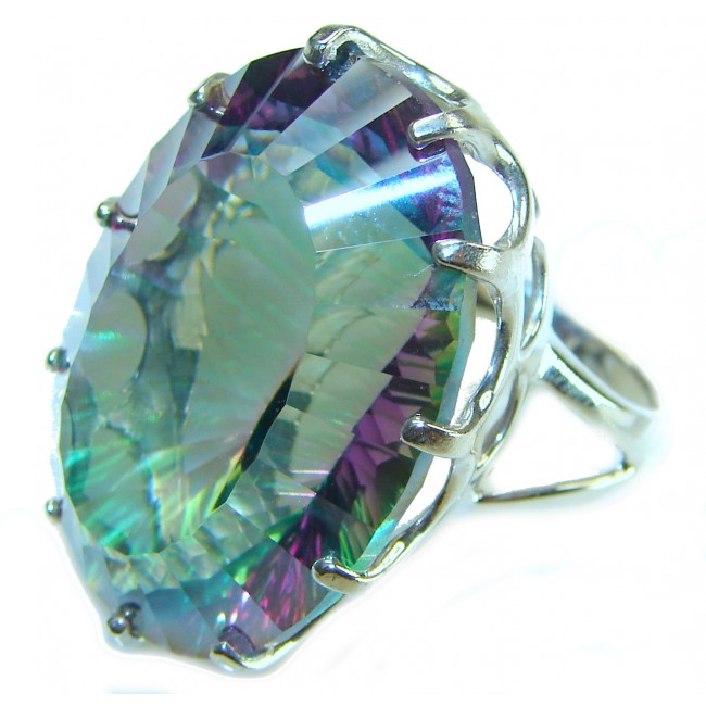 Massive 45.8 carat Mystic Topaz .925 Sterling Silver handcrafted Large ring size 6 1/2