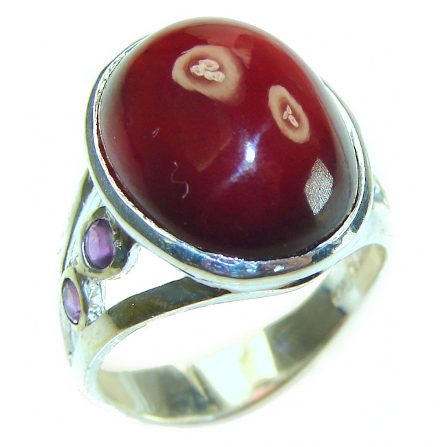 Blooming Rose Authentic 11.8 carat Garnet .925 Sterling Silver handcrafted Ring size 8