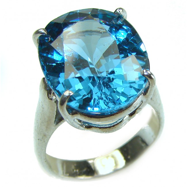 Divine Ocean 10.8 carat London Blue Topaz .925 Sterling Silver handcrafted Ring size 6 3/4