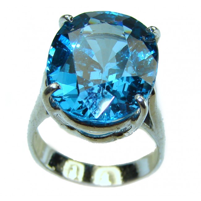 Divine Ocean 10.8 carat London Blue Topaz .925 Sterling Silver handcrafted Ring size 6 3/4