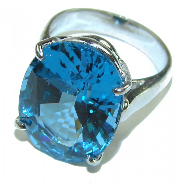 Divine Ocean 10.8 carat London Blue Topaz .925 Sterling Silver handcrafted Ring size 6 3/4