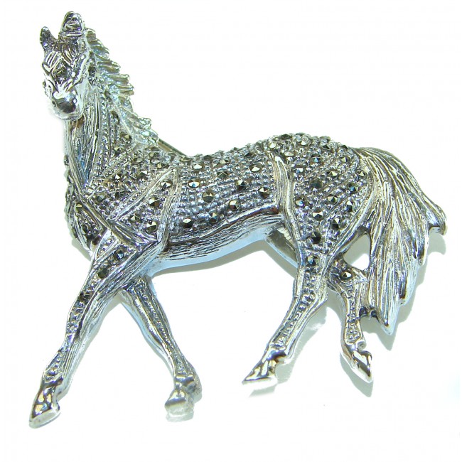 Distinguished Horse Marcasite .925 Sterling Silver handcrafted Pendant Brooch