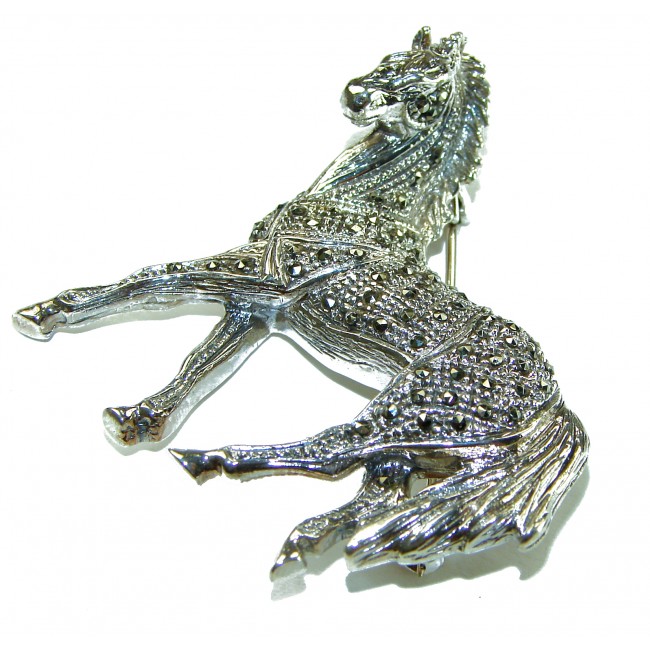 Distinguished Horse Marcasite .925 Sterling Silver handcrafted Pendant Brooch