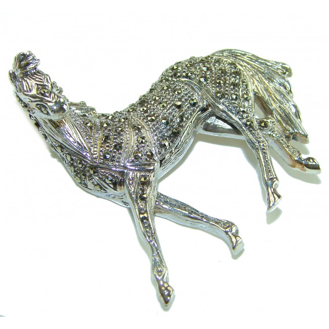 Distinguished Horse Marcasite .925 Sterling Silver handcrafted Pendant Brooch